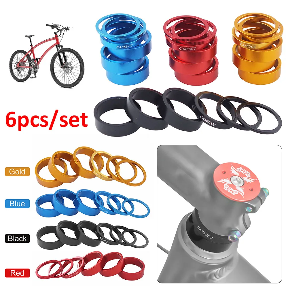 

6 Pcs/set Bike Headset Washer Aluminum Alloy Mountain Bicycle Front Fork Washer Bike Stem Handlebar Spacers Ring Gasket