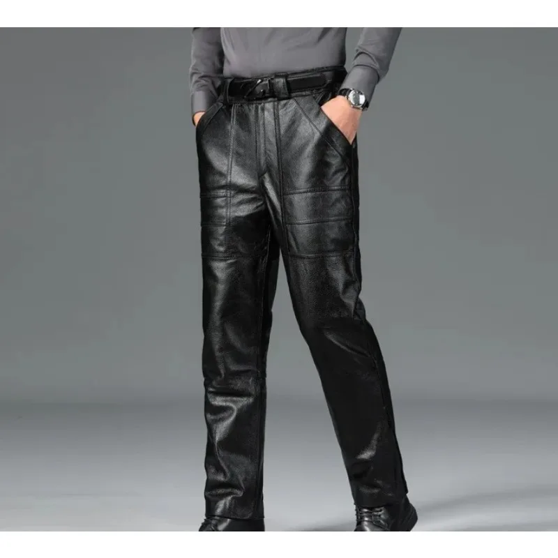 

Genuine Cowhide Leather Pants for Men Waterproof Windproof Winter Riding Work Pants Thickened Warm