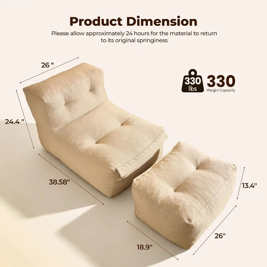 Outdoor Indoor Bean Bag Chair with Ottoman, Beanbag Daybed Sofa