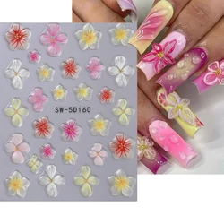 5D Embossed Hibiscus Flower Nail Decals Colorful Hawaiian Flower Petal Heart Demon Eye Pattern DIY Nail Art Decoration Slider