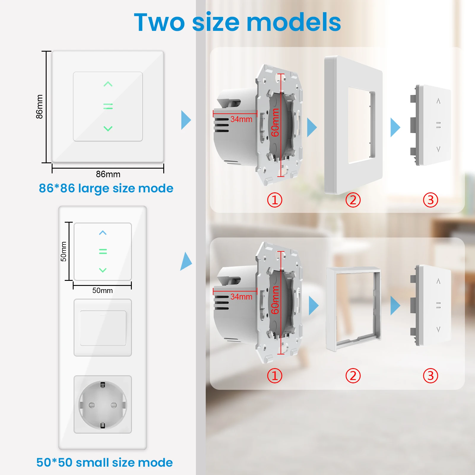 Joli connecté Tuya Smart Life pour rideaux, avec cadre en verre et télécommande, compatible avec Alexa et Google Home