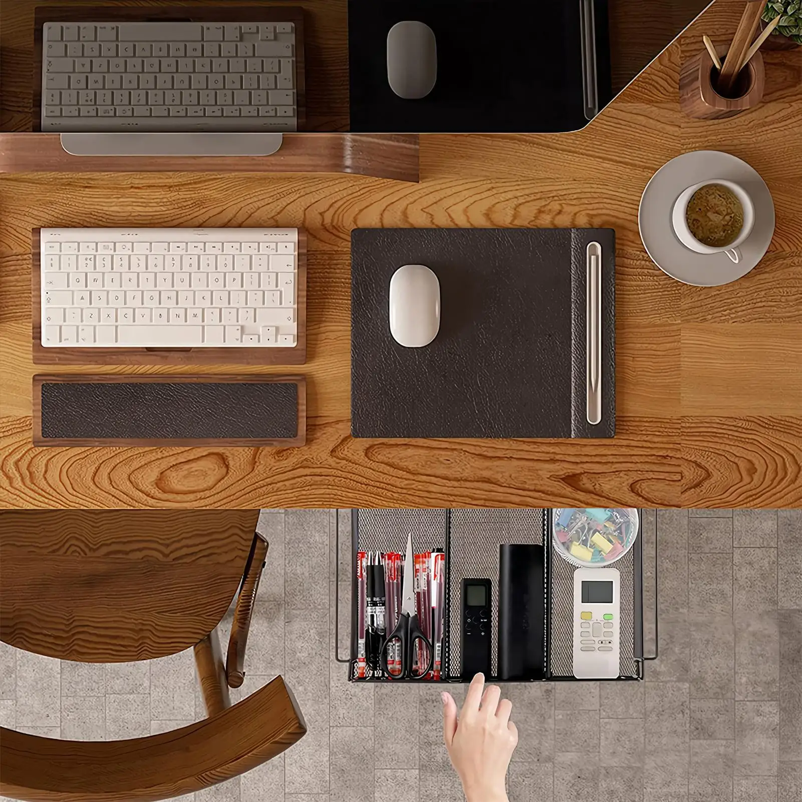

Under Desk Drawer Under Table Pencil Holder Metal Divided Tray Basket for Pens Supplies Under-table storage