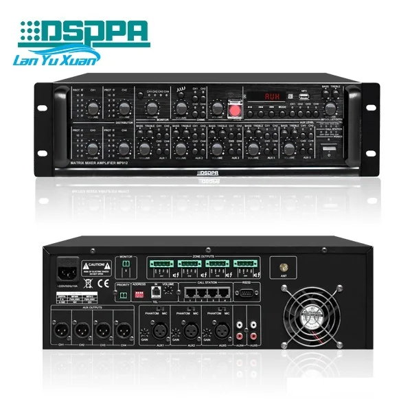 DSPPA Public Address System 4x4 BT Remote Paging Matrix Mixer Amplifier 4 Channels 4x60W/120W Outdoor Use Professional