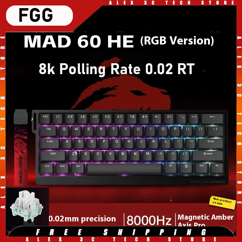 

FGG MADLIONS MAD60 HE Mechanical Keyboard E-sport Magnetic Switch 8k Polling Rate 0.02 RT Wired RGB Hot Swap 0.125ms Latency PC