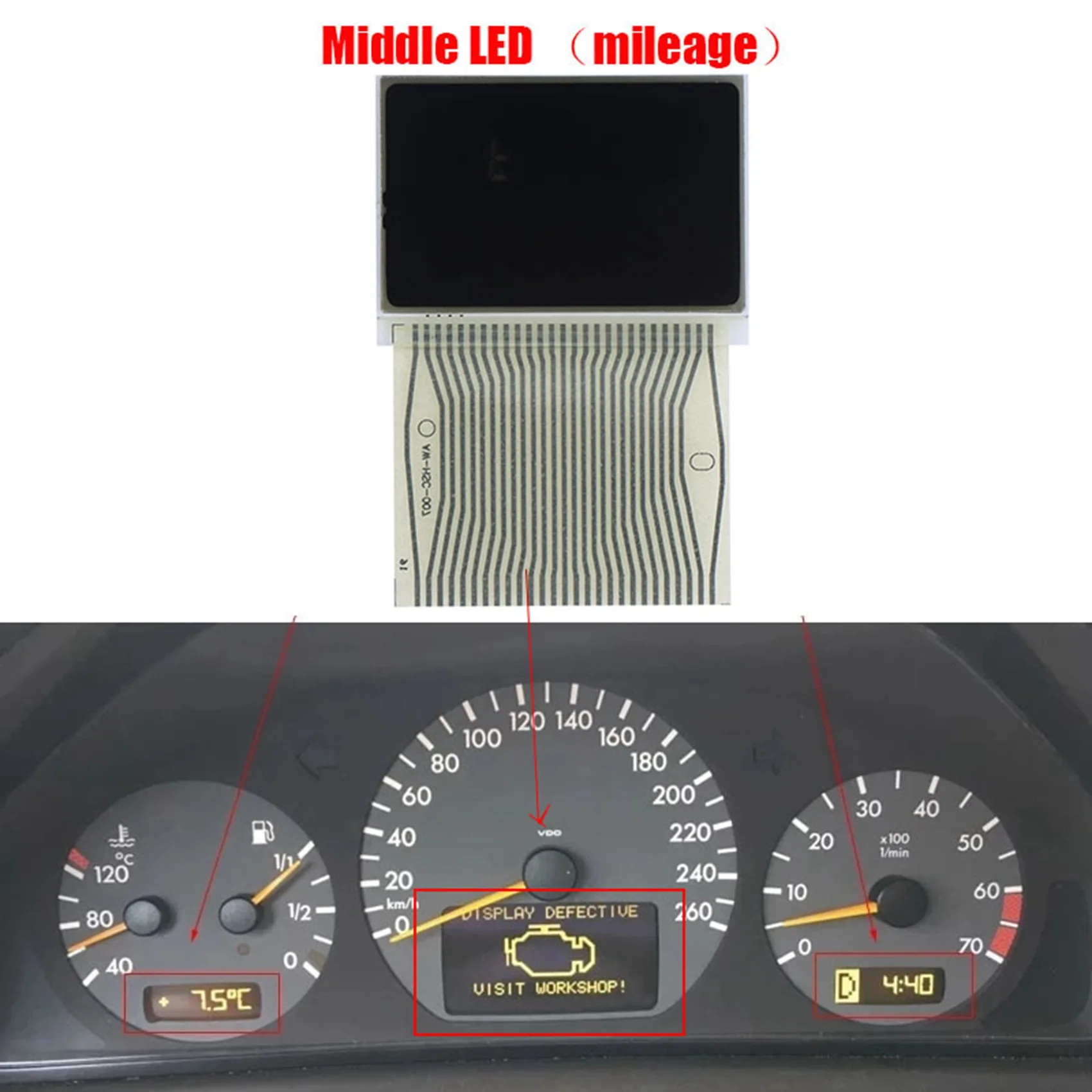 Car LCD Dashboard Mileage Pixel Repair Speedometer Middle Central Display Screen for Benz W202 W208 R170