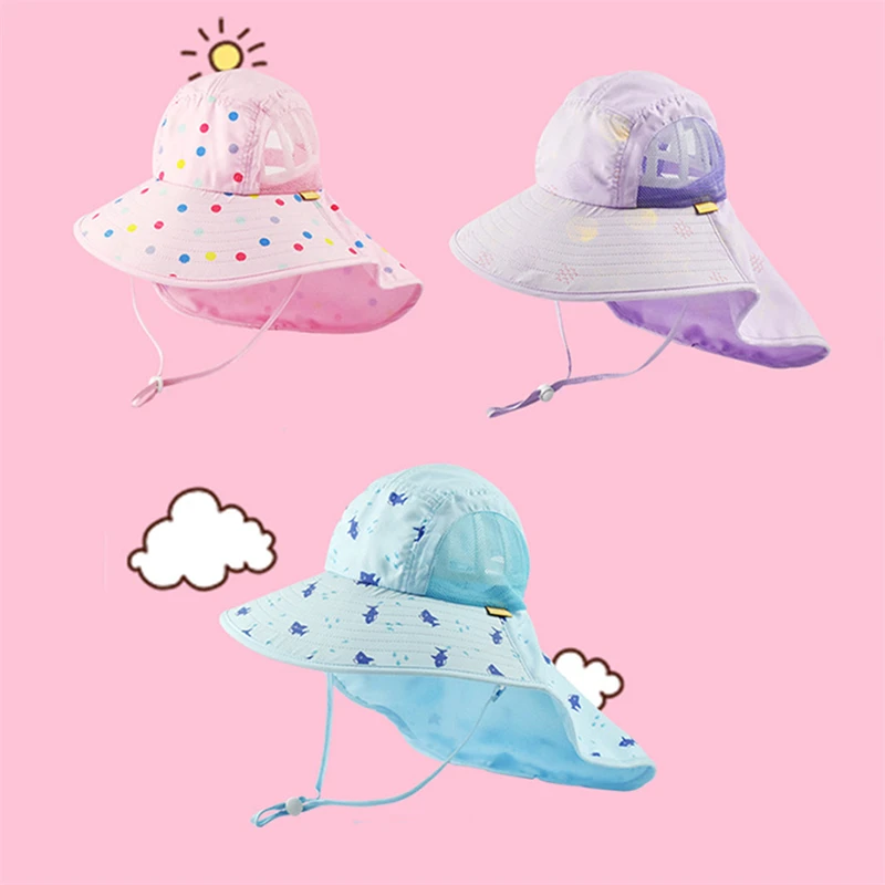 

Breathable Boys Girls Cartoon Fisherman Cap with Shawl Summer UV Protection Baby Bucket Hat Beach Sun Hats