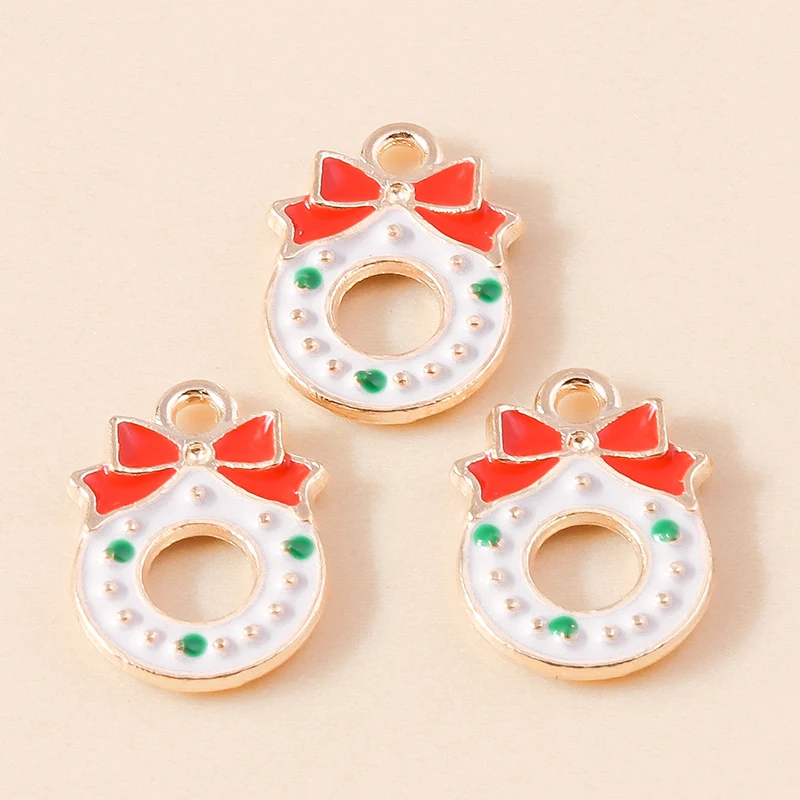 Leslie 10 Stück Niedliche Emaille-Weihnachtskranz-Anhänger für Ohrringe Halsketten Weihnachtsgeschenke DIY Schmuckherstellung Zubehör – Detail 3