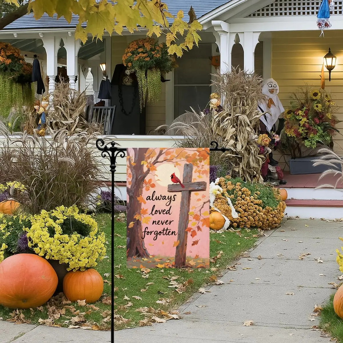Always Loved Never Forgotten Thanksgiving Garden Flag For Outside, Thanksgiving Cardinal Memorial Garden Flag, Double Sided  yyi