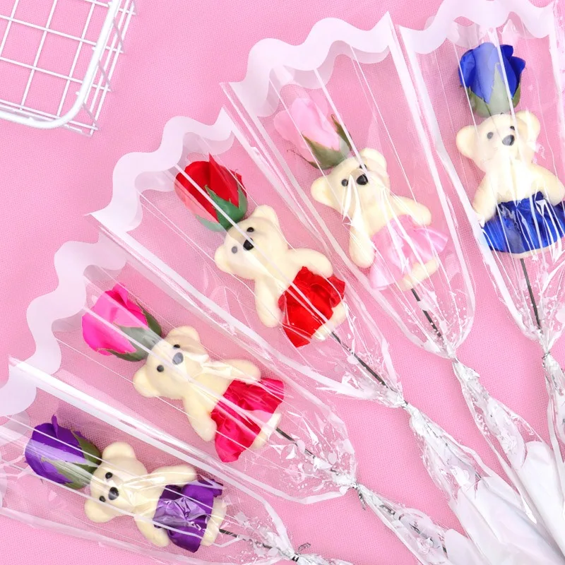 1/3/5Pcs Rose Bear Artificial Flowers Bouquet for Valentine's Day DIY Gift Ornament Wedding Decoration Party Supplies Home Decor 2