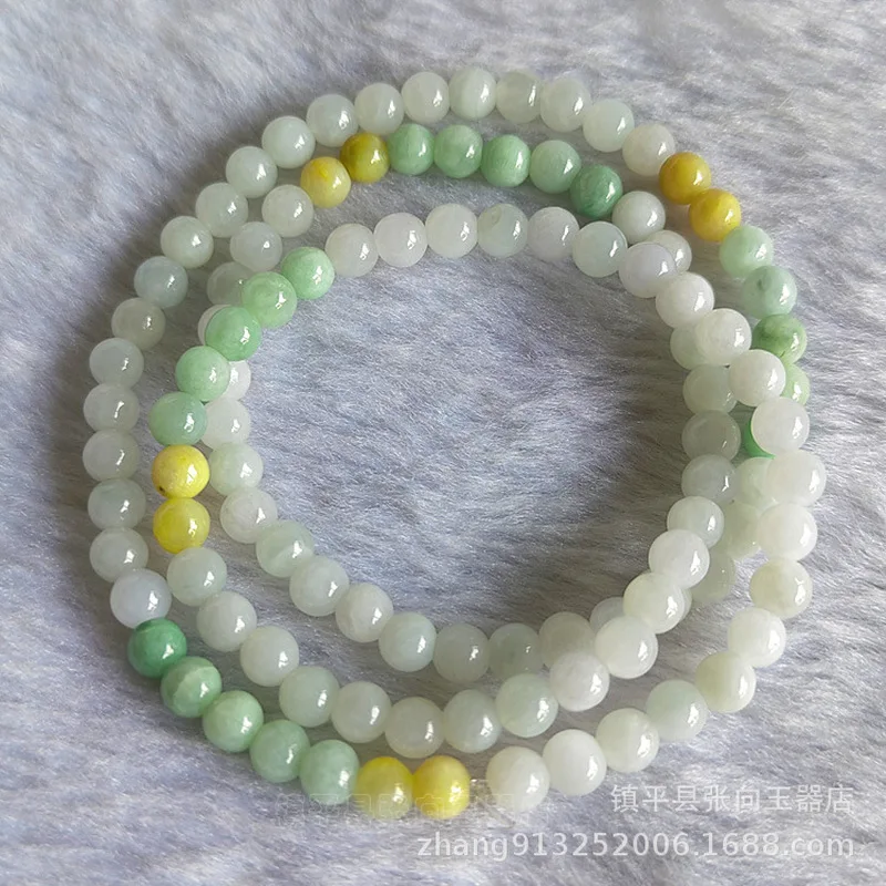 Myanmar - Bracelet, Ice-Base Waxy Jade, Unisex 108-Piece Three-Loop Jadeite Jewelry