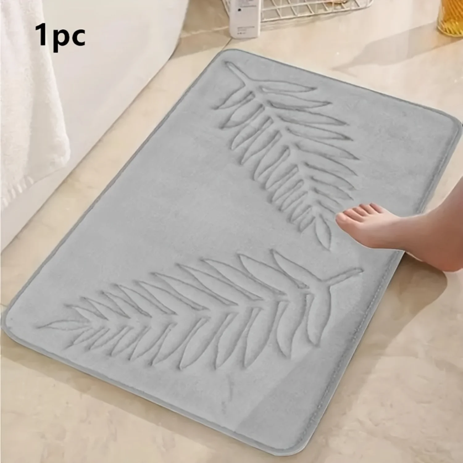 

Elegant Leaf Embossed Non-Slip Mat - Absorbent, Machine Washable for Bathroom & Living Room