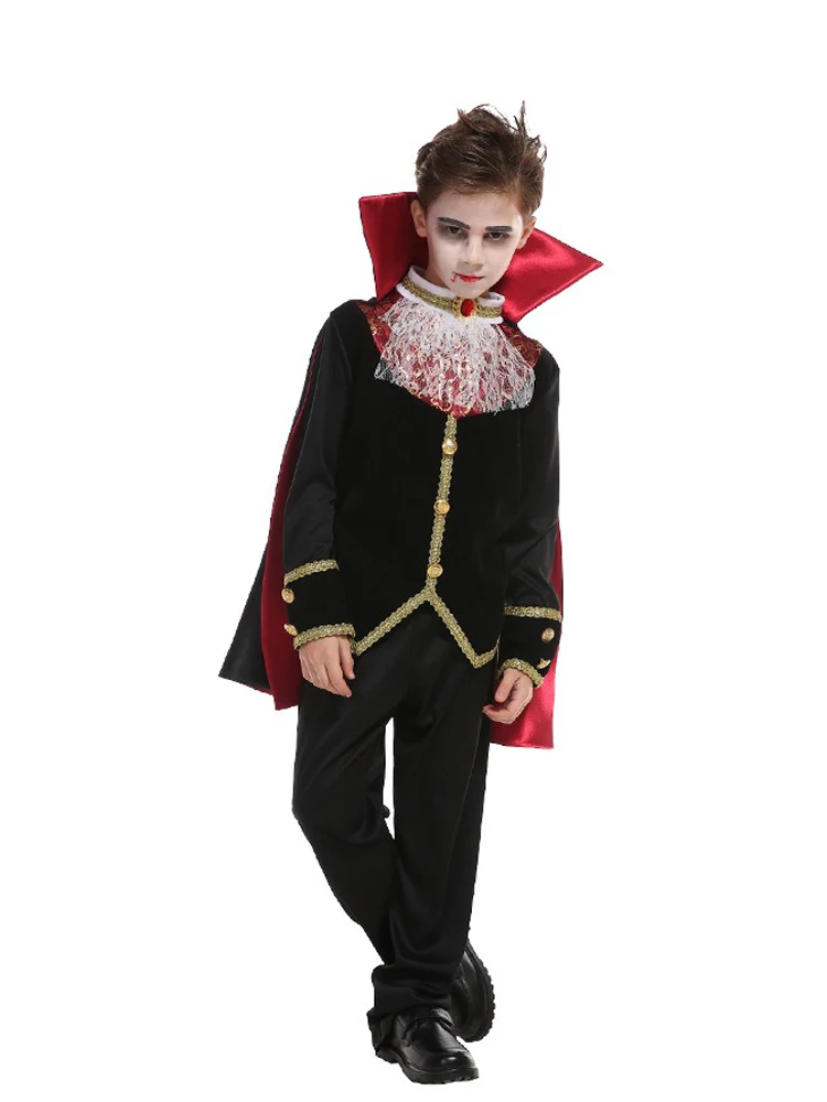 Disfraces familiares de Halloween, trajes de Cosplay de vampiro Drácula con capas de vampiro, Cosplay de fiesta para niños, ropa de bruja, trajes de escenario