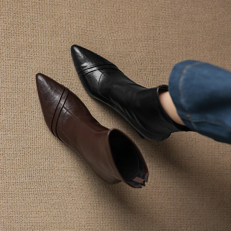 2026 new autumn winter women ankle boots plus size 22-26cm stretch microfiber pointed toe back zip thick heel short boots