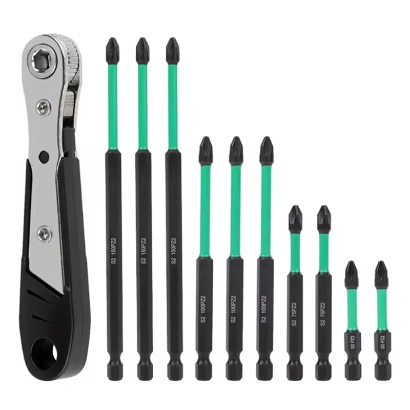 ABRS-10Pcs PZ2 Magnetic Driver Bits Heavy Duty Hex Screwdriver Bit Set Switch Electrician For Socket Switch 50/75/100/150Mm