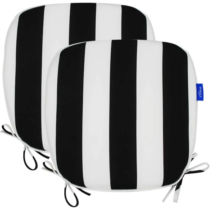 

U-Shape Chair Cushions Set of 2 with Ties, 17x16 Inch Seat Pads for Patio Garden Indoor Use, Fade Resistant (Black Stripe)