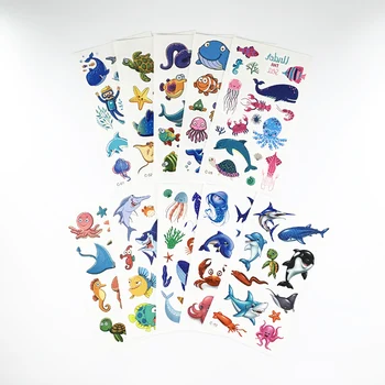 10 hojas/juego de pegatinas de tatuaje falso de ballena de pez oceánico, tatuajes temporales de vida marina de dibujos animados para niños, pegatina de tatuaje artístico para brazos y cuerpo DIY