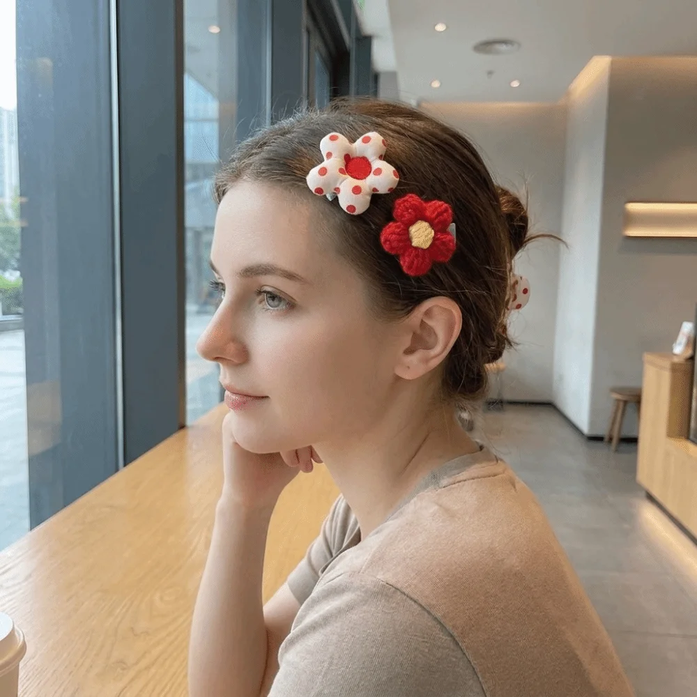 8/9pcs Cute Plush Hair Clip Set Fringed Pieces Cherry Strawberry Design Hair Barrettes Animal Non-slip Flower Hairpins Side Hair
