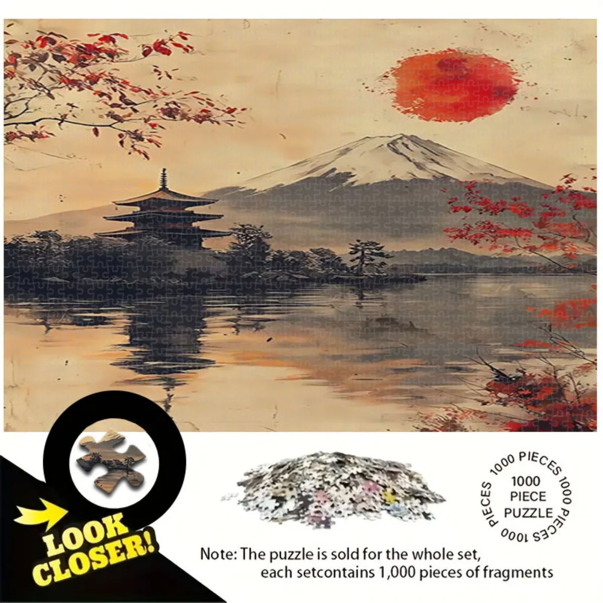 

1, 000 пазловХэллоуин 1000 шт. Пазл для декора гостиной, черная рамка с красным и серым рисунком, прочный картон