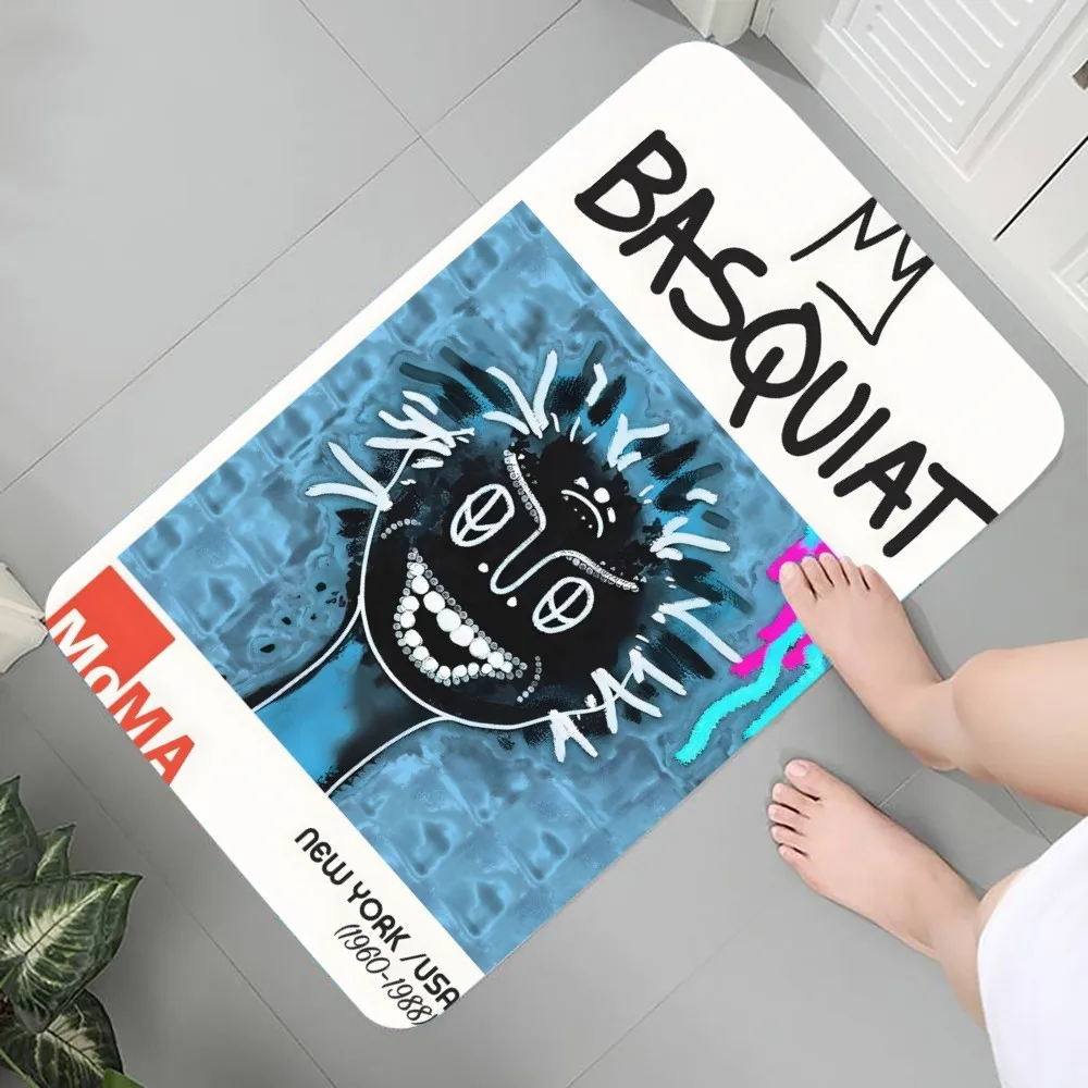 Abstraktní b-basquiats-art podlaha rohož grafické potištěné flanel doormats pro koupelna kuchyň nástup koberec domácí dekorace