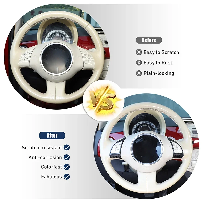 

2Pcs Real carbon fiber For Fiat 500 2010-2015 car steering wheel button frame decorative sticker car protection accessories