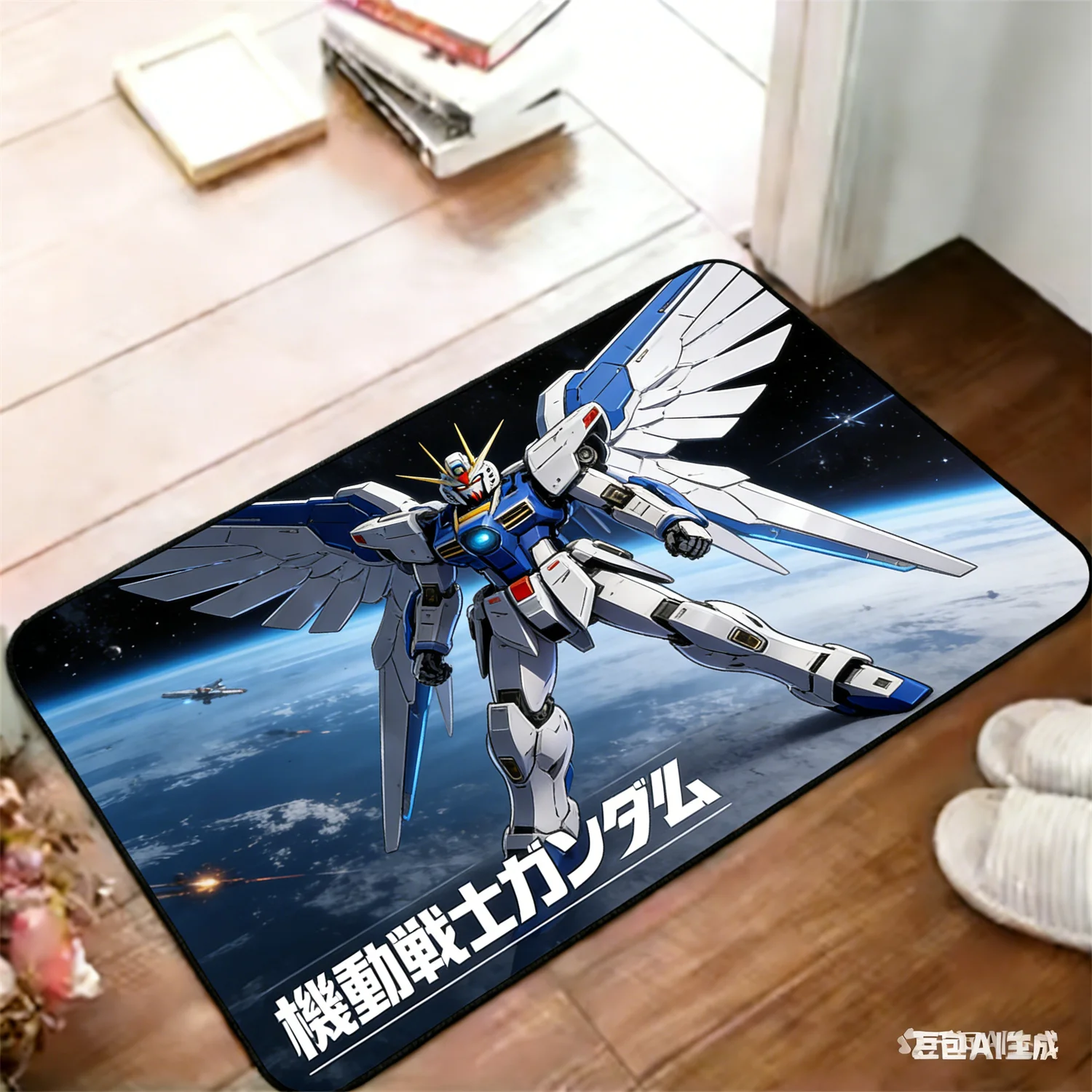 

Gundam Doormat, Mecha Fan Favorite Wing Gundam Print Decorative Floor Mat for Fans, Sci-Fi Entryway Decor