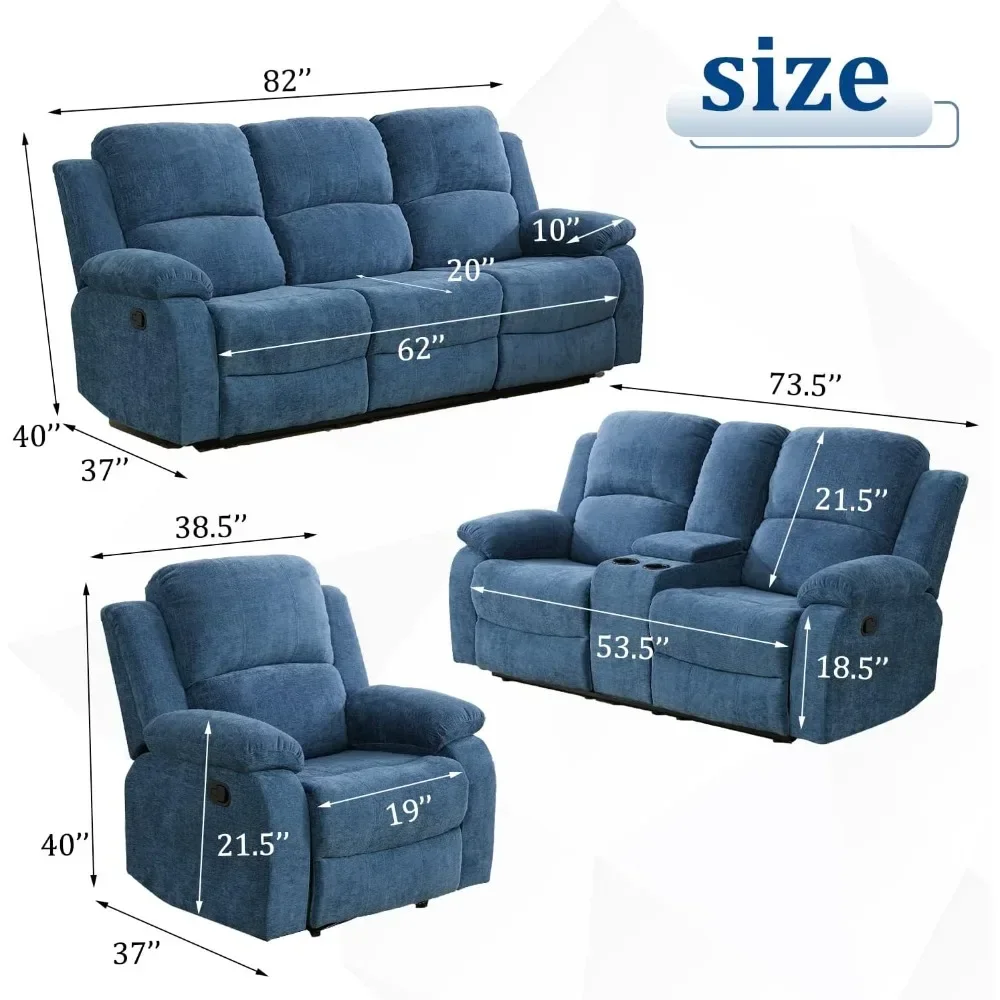 Recliner Sofa Set Living Room Furniture,Microfiber Fabric Reclining Sofa Set,Recliner Couch Set with Cup Holders for Office Home