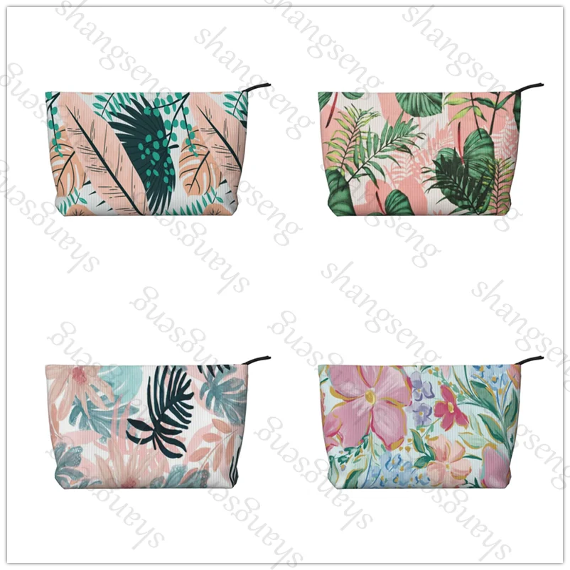 

Cosmetic Bag Toilet Storage Bag Women's Box Luxury Travel Zipper Corduroy Print Storage Bag Gift tropical leaves printing