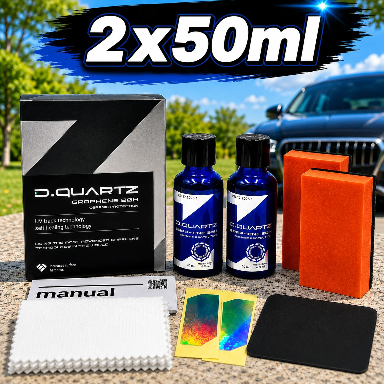 Revêtement céramique graphène pour voiture 20H avec technologie auto-réparatrice UV Track, pour professionnels du detailing automobile, protection de plus de 10 ans