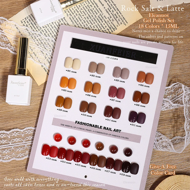 Eleanuos Pop Gel Caramel Lucido 18 PZ Misto Semi Permanente Smalto Marrone UV LED Latte Autunno Inverno Set Salon Latte 15ML