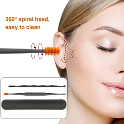 1Set Ear Cleaning Stick Ear Wax Removal Tool Earpick Remover Silicone Black Orange Ear Pick Double Head Cleaner 360° Spiral Swab