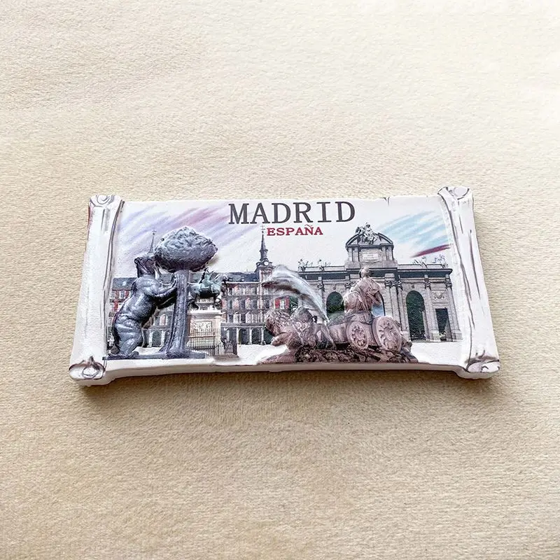 Madrid Spain 3D Resin Fridge Magnet Souvenir with Plaza Mayor And Fountain Design Cute Room Decoration Imanes Nevera