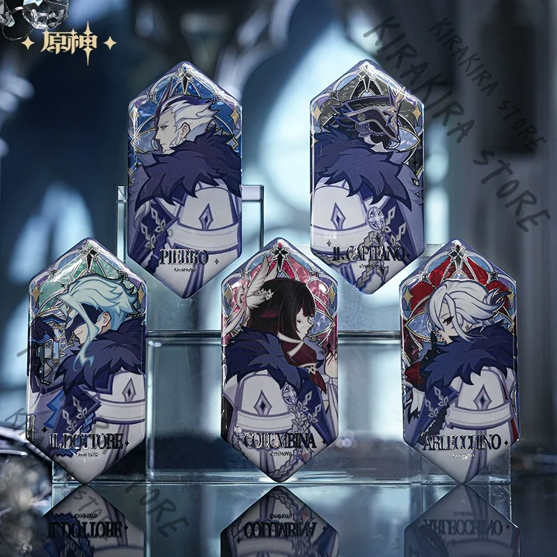 

Genshin Impact Arlecchino Official Genuine Tinplate Badge Series Cosplay Emblem Ornament Embossed Silver Foil Stamping Technique