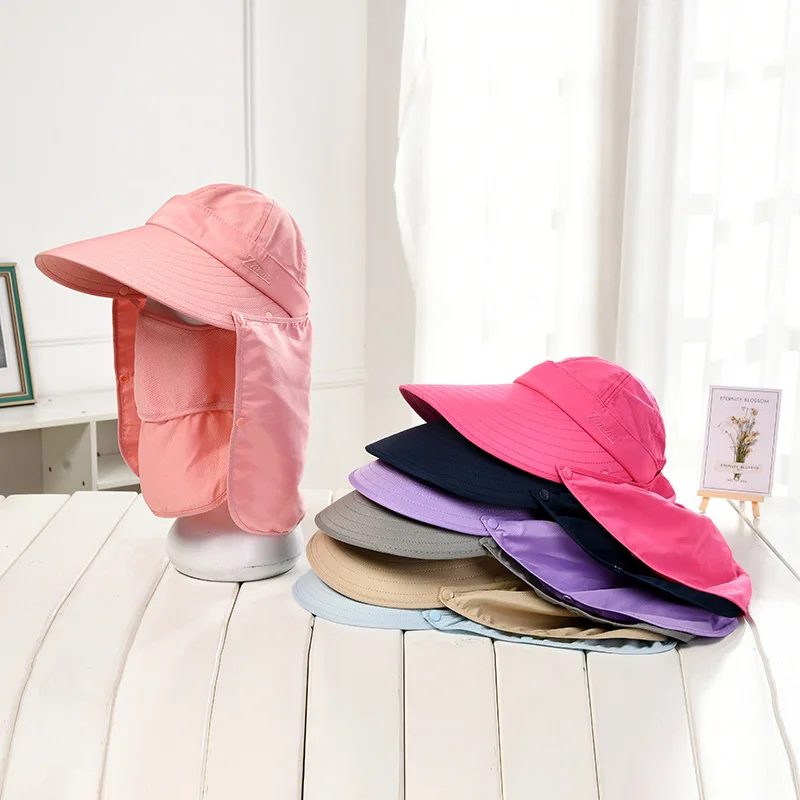 Detachable Cycling Sun Hat Women's Summer Neck-Covering Electric Car Sun Hat Full Face Sun Mask Driving and Biking