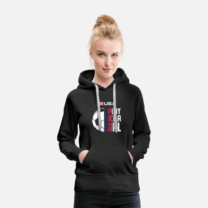 

Autumn and Winter "USA Girl Power in Soccer" Sporty - Trendy Cotton Hoodie, Stylish Feminine - Sports Sweatshirt