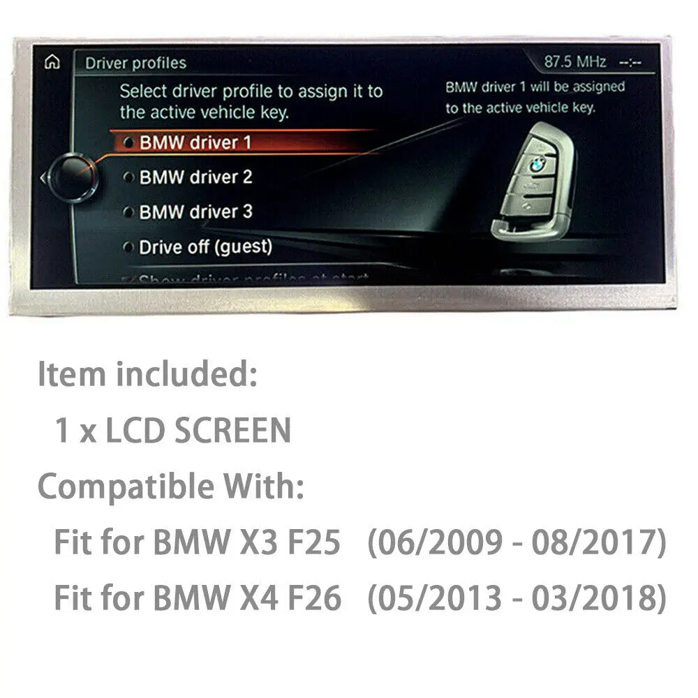 Tela de exibição Navi para BMW, LQ088K5RZ01, 4300345W, 65509370870, 8,8 ", X3, X4, F25, F26, NBT, EVO, OEM, conjunto, novo