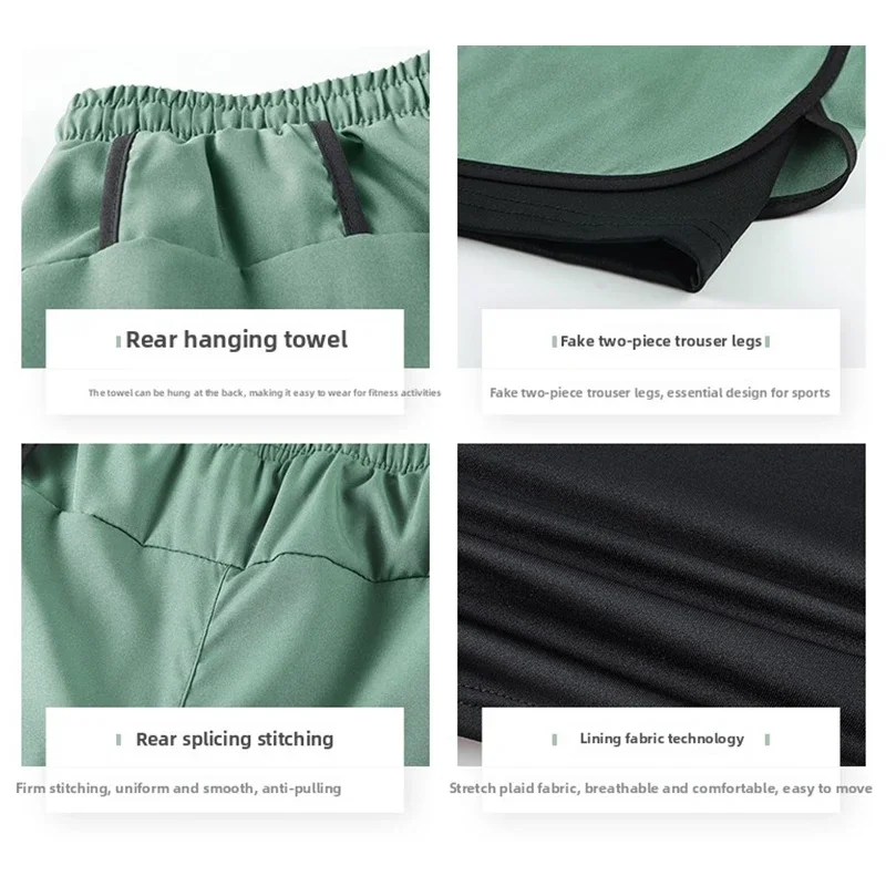 جديد الرجال طبقة مزدوجة سراويل اللياقة البدنية الرجال اللياقة البدنية الصالة الرياضية التدريب 2 في 1 السراويل الرياضية سريعة الجافة تجريب الركض سطح مزدوج الصيف