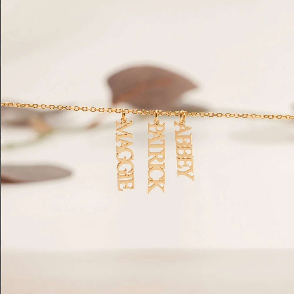 Вертикальное ожерелье с именем, ювелирные изделия с несколькими именами, минималистичное ожерелье с именем, подарок на день матери