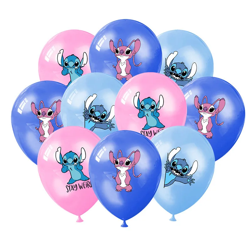 12pcs Disney Stitch Latex Balloon Set Cute Cartoon Theme Angel Balloon Kids Birthday Party Decoration Baby Shower Supplies Gifts