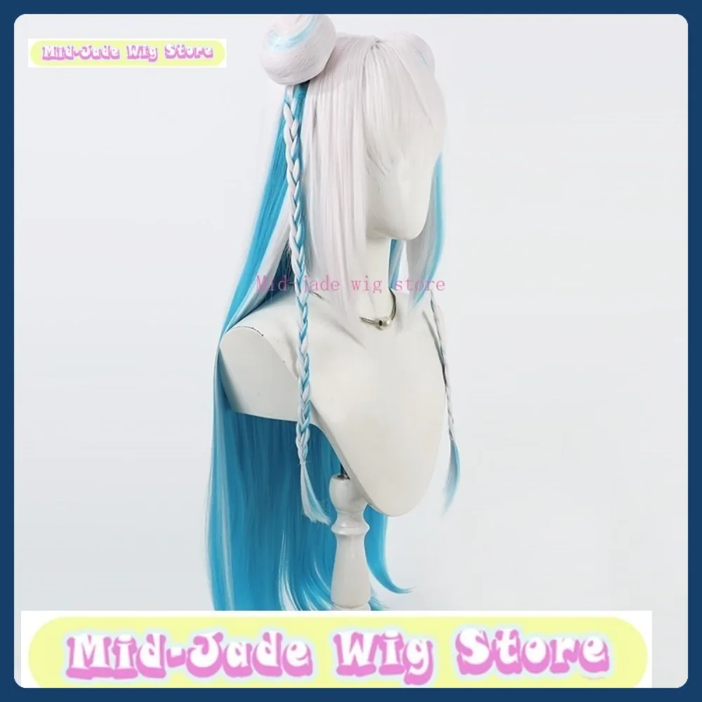 منتصف اليشم شعر مستعار مخزن VTuber Liz Helesta شعر مستعار تأثيري هالوين أنيمي لعب الأدوار الاصطناعية الشعر أنيمي شعر مستعار