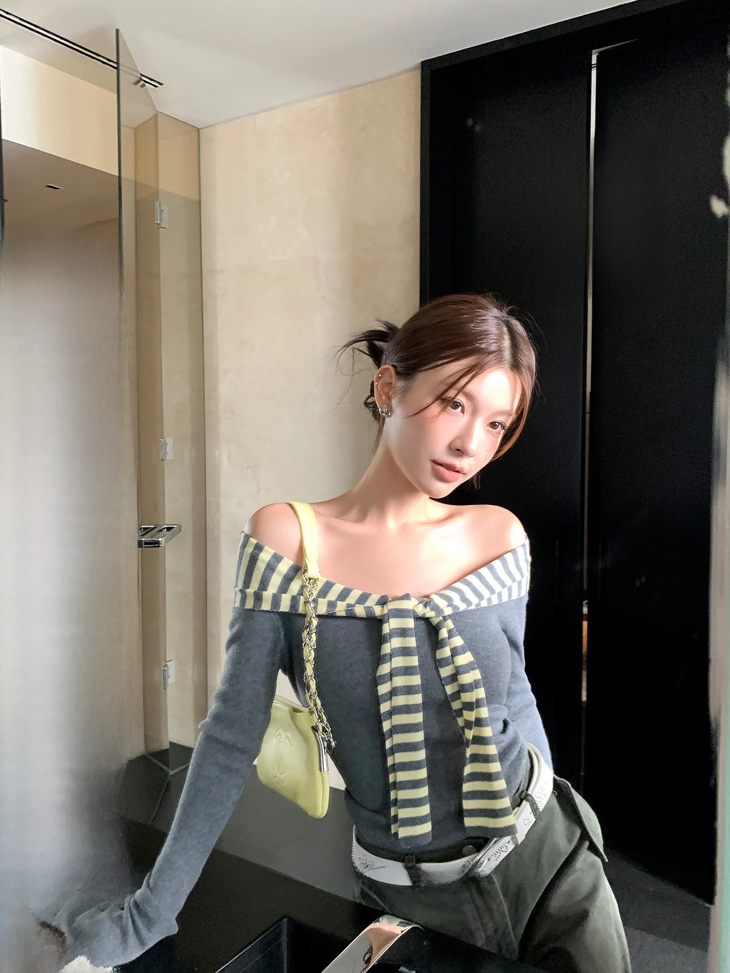 

Вязаный свитер LIONE Nautical Miu Series Design Sense Color Blo в полоску, имитация двухслойности, повседневный, приталенный, с длинными рукавами