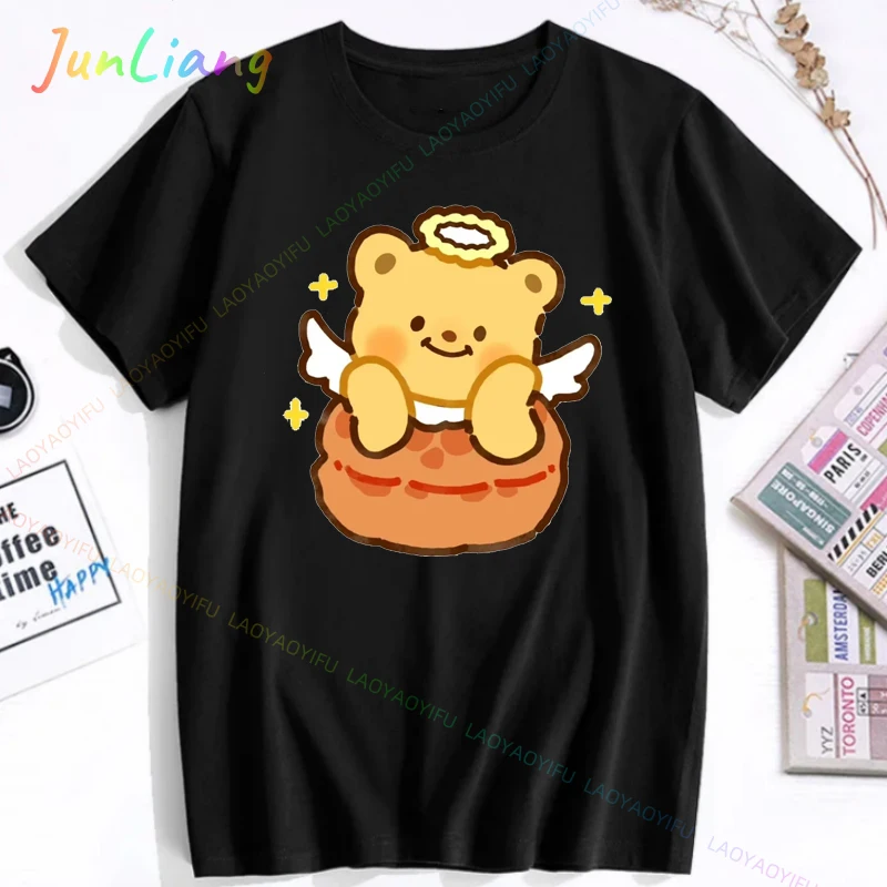

Fashion Summer Women T-shirt Thai Cute Butter Bear Print Suitable Both Men and Women Top Y2k Clothes 100% Cotton Woman Clothing