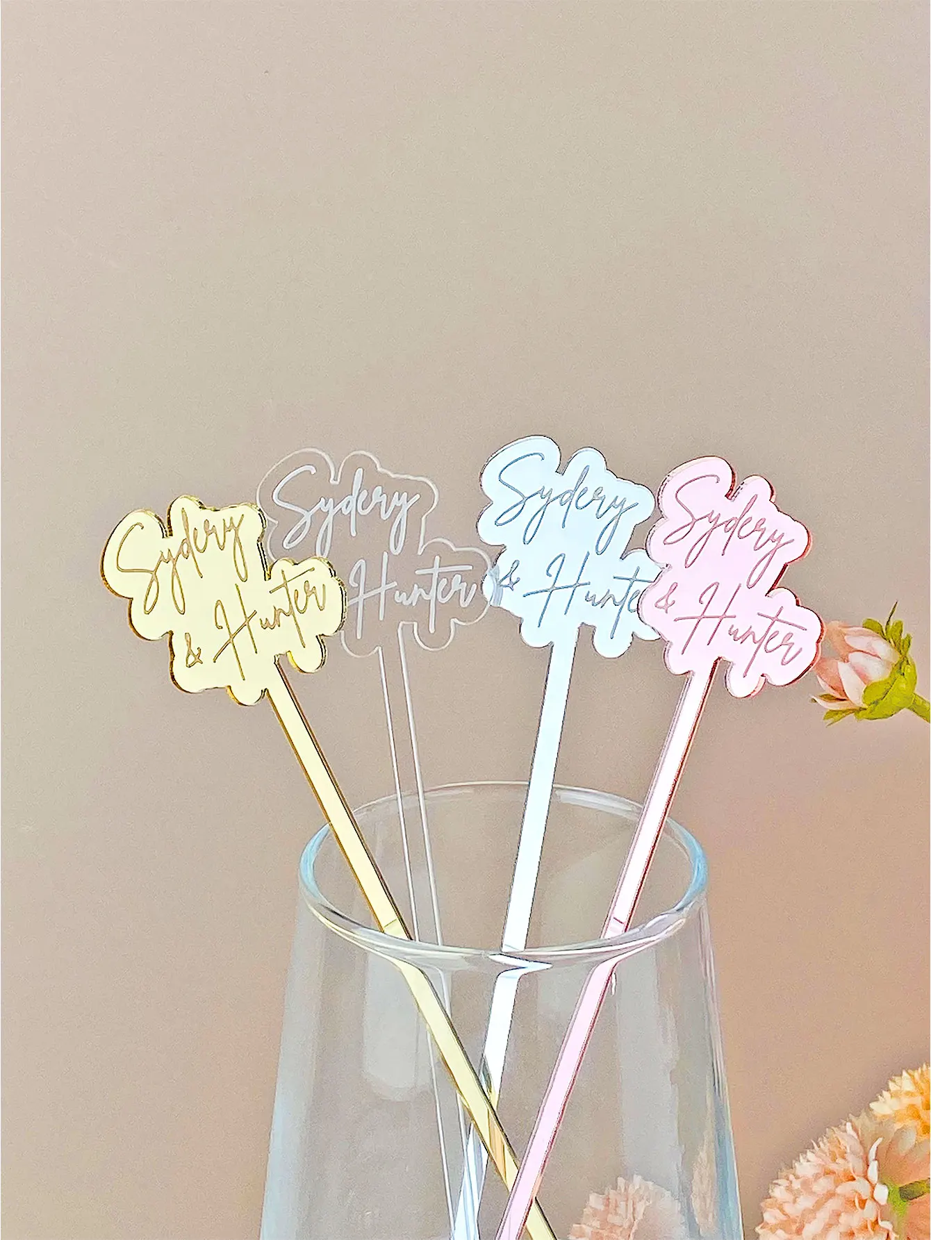 Personalized Drink Stirrers Wedding Custom Drink Charm Cocktail Sticks Glass Wine Charms Cocktail Stir Swizzle Sticks Decoration