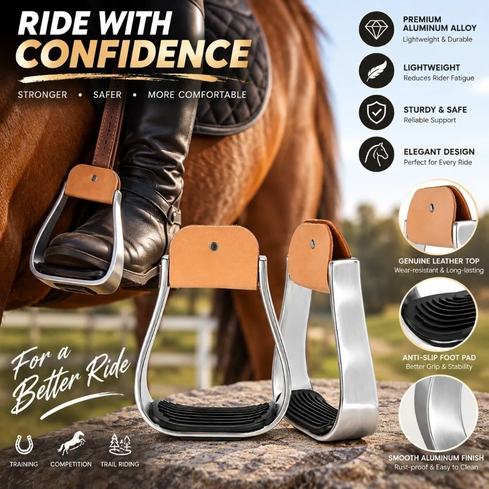 2pcs-aluminum-western-stirrups-rubber-anti-skid-pad-silver-aluminum-stirrups-non-slip-bottom-cushioned-stirrups-riding-lovers