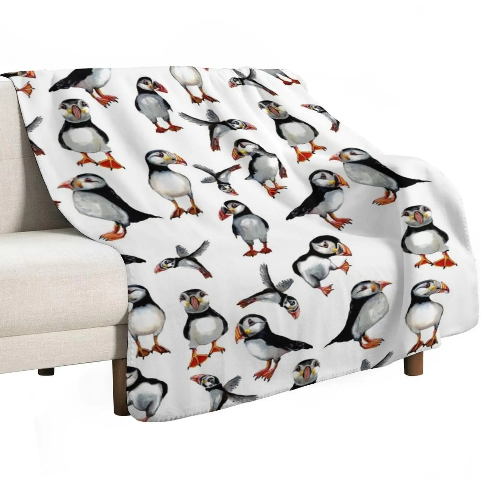 Puffins Pattern Throw Blanket Nap for sofa Winter beds Decorative Sofas Tourist Large Blankets