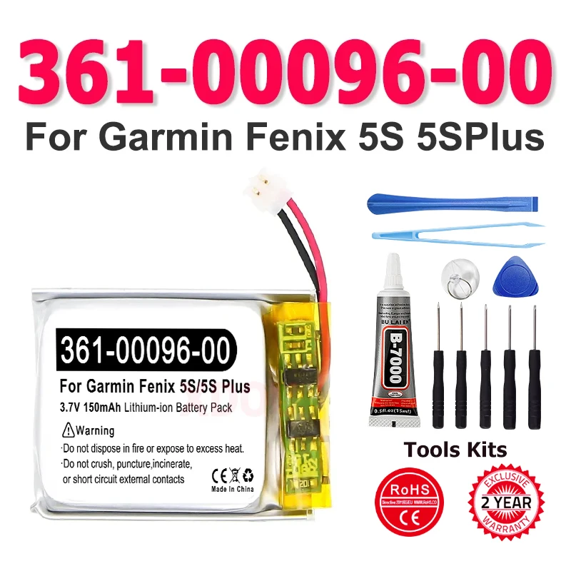 Replacement Battery 361-00096-00 361-00096-01 For GARMIN Fenix 5S 5SPlus Fenix 5S Plus Sapphire GPS Watch Battery + Free Tools
