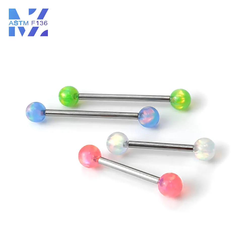 F136 Titanium Aurora Jelly Auburn Double Head Straight Rod Tongue Stud Fashion Ear Bridge Ear Bone Nail Body Piercing Jewellery