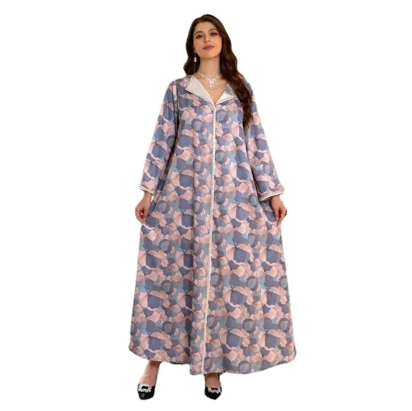 

Eid Ramadan Party Dress for Women Muslim Abaya Party Lapel Diamond Modest Abayas Dubai Islam Robe Caftan Maxi Vestido 2024