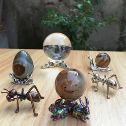 2-4pcs Metal Frog Ant Figurine Crystal Ball Base Snail Crow Head Handicraft Desktop Ornaments Rabbit Sphere Holder Display Stand