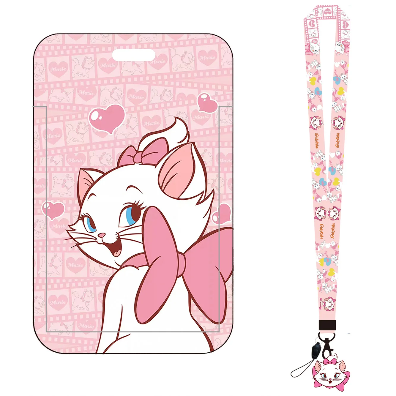 Disney Marie Cat ID Badge Holder Lanyards Pendant Lovely Girls Door Card Holders Neck Strap Keychain Women Credential Gift