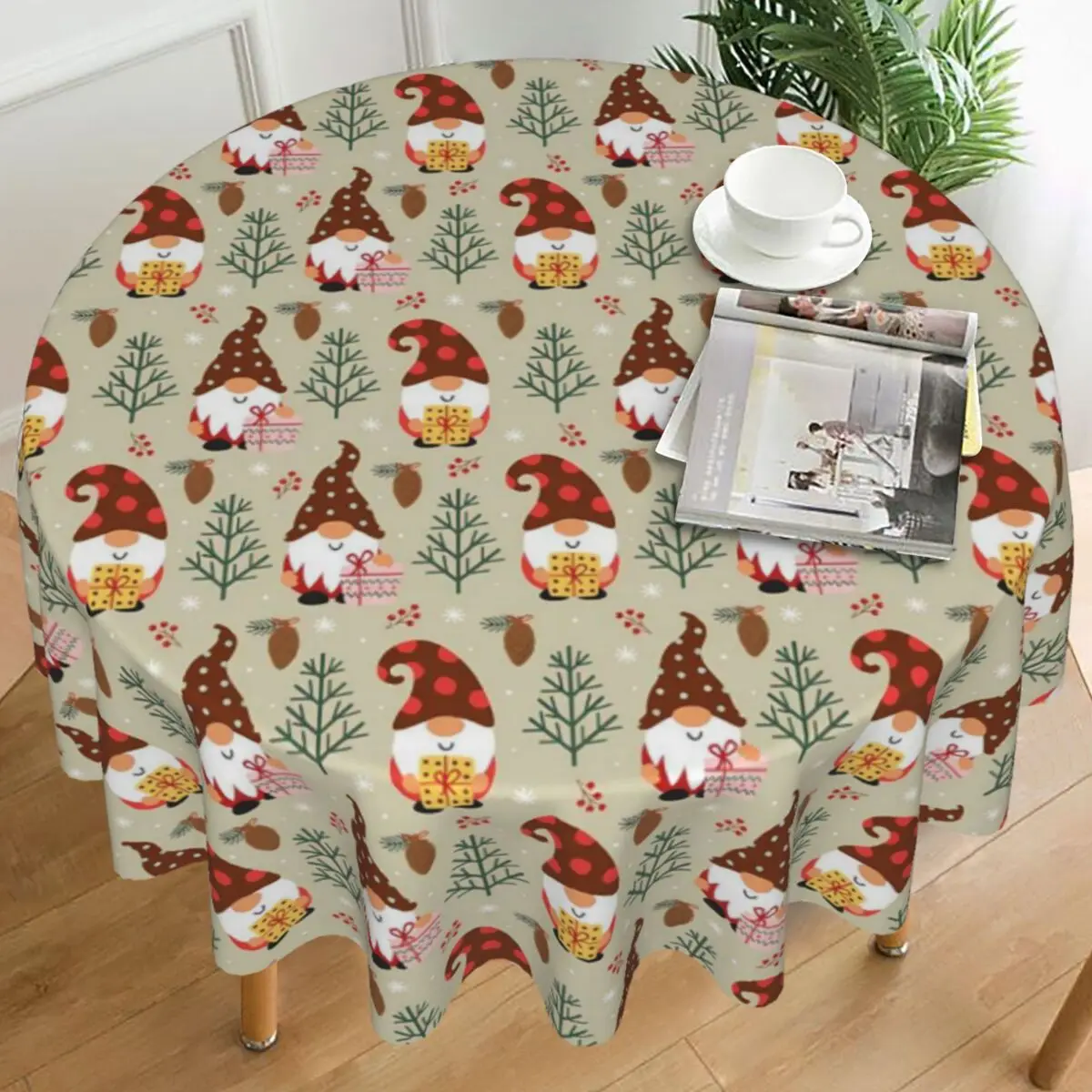 คริสต์มาส Gnomes และต้นไม้ผ้าปูโต๊ะกลางแจ้งรอบตาราง Kawaii CUSTOM DIY ตารางผ้าสําหรับงานปิกนิกหน้าแรก PARTY